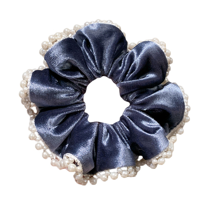 高级感蓝色丝绒珍珠头花大肠发圈