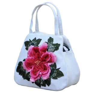 2025新款民族风刺绣花包女士帆布手机手提包百搭买菜小方手拎包包