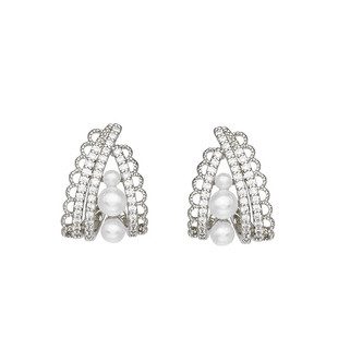 「法式蕾丝」银色蕾丝气质款珍珠耳环蚊香盘耳夹耳钉耳饰法式复古