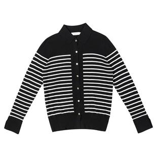 HONRN/红人黑白条纹修身羊毛衣针织衫开衫外套上衣女秋HI39OM001