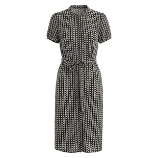 马天奴2026春夏新款印花格子短袖系带收腰连衣裙子气质时尚通勤女