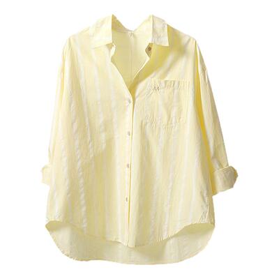 宽松韩版单排扣长袖纯棉口袋衬衫