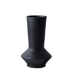 景德镇黑色磨砂粗陶罐现代简约禅意复古新中式台面客厅陶瓷花瓶