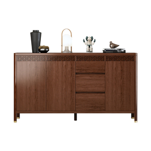 全实木餐边柜酒柜客厅靠墙储物柜家用一体茶水柜厨房碗柜子胡桃色