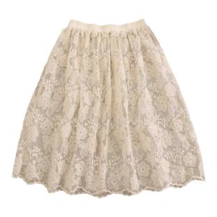 韩国森系蕾丝花边重工刺绣网纱半身裙松紧腰宽松叠穿清新甜美罩裙