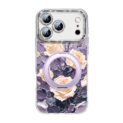 油画花朵适用苹果17手机壳带支架