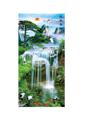 流水生财玄关山水风景装饰贴画