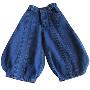 25秋男童女童牛仔花苞裤阔腿灯笼裤韩版儿童宽松洋气休闲长裤
