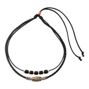 天珠藏青复古项链男可调节编织蜡绳古色吊坠锁骨链高级感配饰饰品