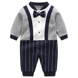 男宝周岁礼服秋季新款婴幼儿长袖连体衣秋装满月百天外出宝宝衣服