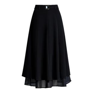 春秋西装女士半身裙高腰显瘦中年妈妈垂感A字网纱八片拼接中长裙