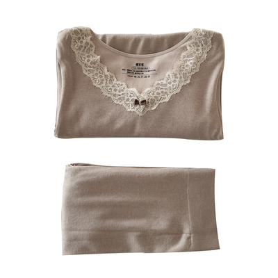 秋冬薄款羊毛保暖内衣秋衣秋裤女款套装2025新款蕾丝花边女士内穿