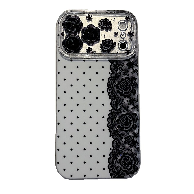 适用苹果系列iPhone18新款手机壳17promax15promax波点黑色蕾丝玫瑰16promax14promax全包镜框防摔网红保护套