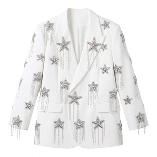 黄子弘同款高定秀款 白色西装手工限定重工艺海星气质高级感西服