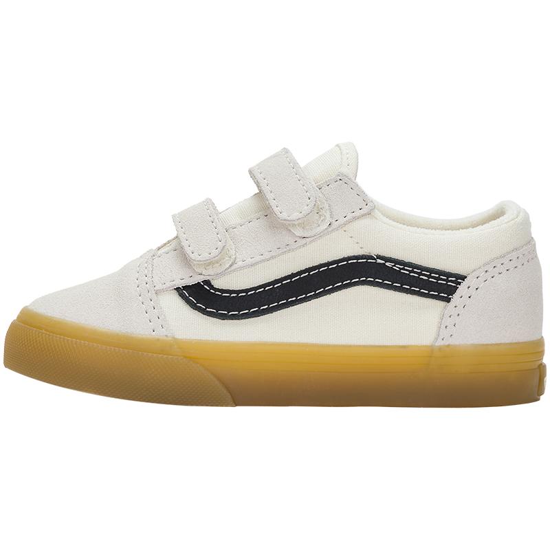 Vans范斯童鞋官方 Old Skool V小白鞋生胶底魔术贴设计小童板鞋