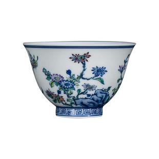 钟家窑主人杯单杯景德镇柴窑青花斗彩经典三秋杯花纹个人专用茶杯