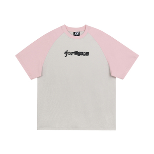 FORNINES国潮复古情侣装一长一短T恤女修身短款美式短袖男上衣夏