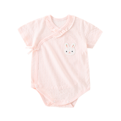 斜襟系带短袖三角爬纯棉夏季护肚