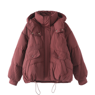 TENAX 2025冬新款宽松大码中年妈妈时尚风鸭绒连帽加厚羽绒服