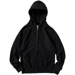 DZ  重磅460g复古横纹纯棉起绒连帽开衫拉链卫衣纯色运动男女外套