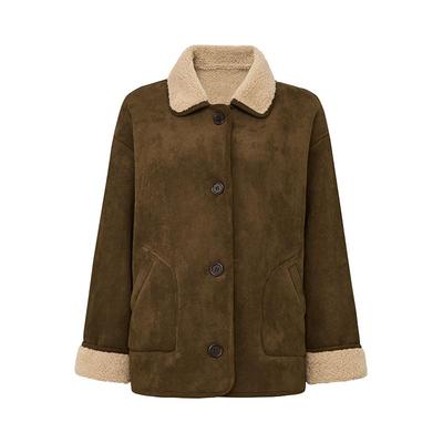 复古翻领撞色翻毛羊羔绒两穿外套
