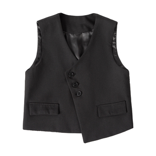 罗蒙男童礼服西装马甲儿童黑色马夹坎肩童装春秋男孩演出表演服装