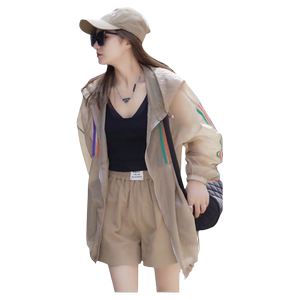 炸街欧货彩条拼接薄款连帽防晒衣外套女2024新款透气防晒服开衫潮