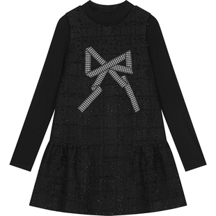 妖精的口袋黑色亮片打底衫背心裙两件套女2025年冬季新款绝美套装