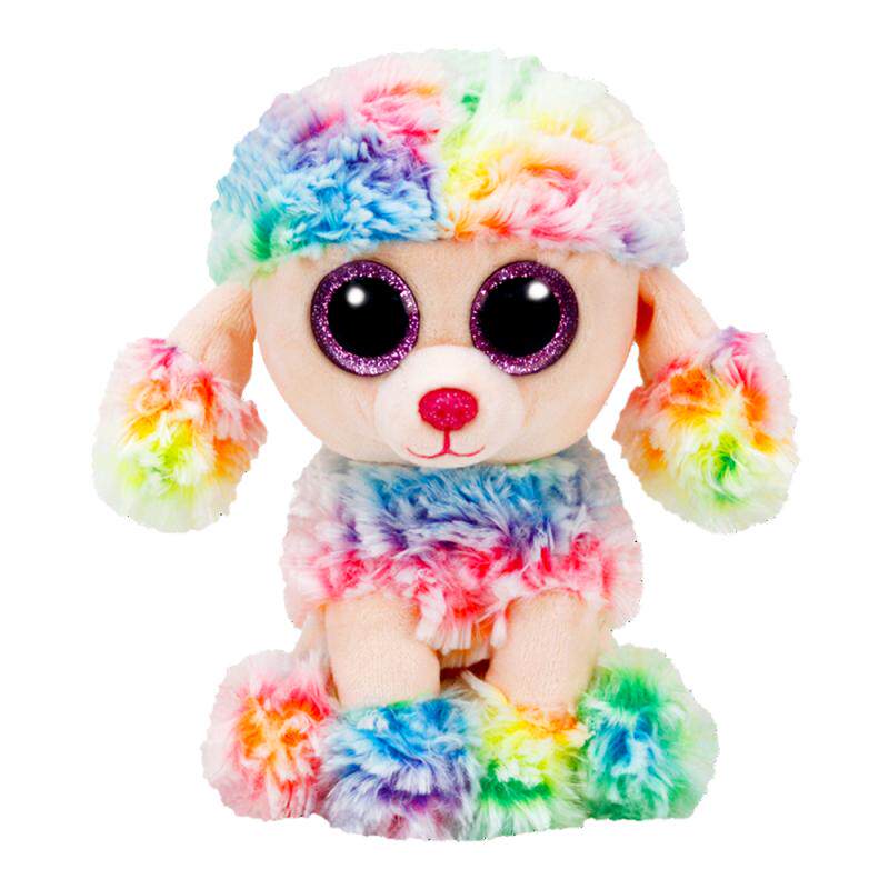 Ty Beanie Boos大眼豆豆毛绒彩色贵宾犬雷恩博可爱大眼睛公仔玩具