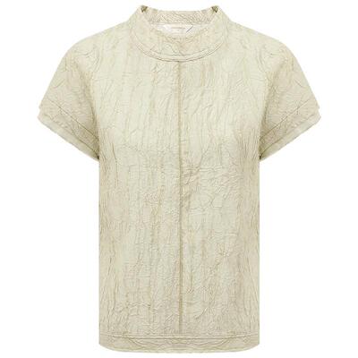 COCOBELLA[莱赛尔]对丝拼接压褶肌理缎面T恤夏通勤上衣TS0010