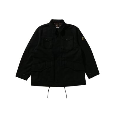 猿人胡子徽章多口袋羊毛夹克外套