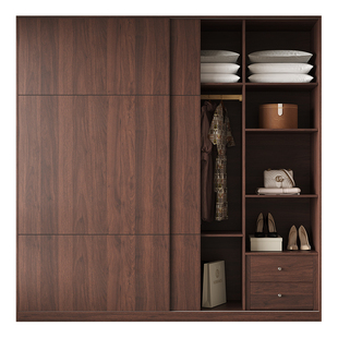 定制全实木胡桃木色中古风一柜到顶新款主卧室分段式二四六门衣柜