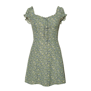 【归己】reformation新款法式荷叶边领复古显瘦碎花连衣裙女