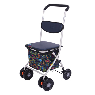 老人购物车可坐老年手推车折叠买菜小拉车便携助行车四轮带座拐杖