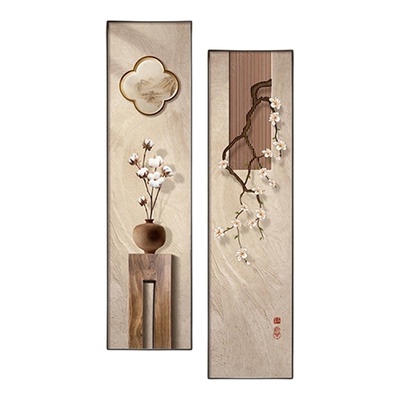 新中式玄关装饰画意花鸟竖版走廊过道挂画禅意客厅茶室背景墙壁画