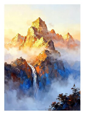日照金山纯手绘油画风景玄关装饰画客厅沙发墙挂画美式高级感壁画