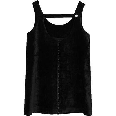 Oece早秋复古吊带裙秋装新款女装小黑裙背心裙连衣裙