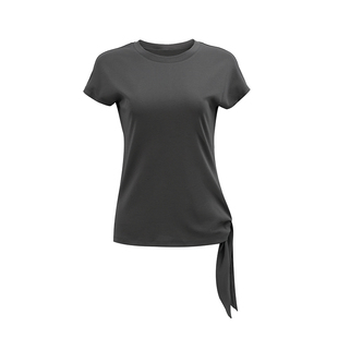 NON RESTRAIN简约圆领开叉绑带短袖T恤女宽松休闲纯色上衣打底衫