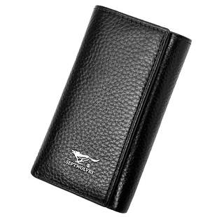 七匹狼男士真皮钥匙包大容量纯皮多功能钥匙扣包牛皮带卡位零钱包