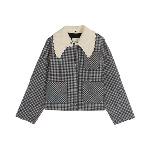 伊纳芙小香风短款双面呢大衣女2025冬季新款韩系时尚气质格子外套