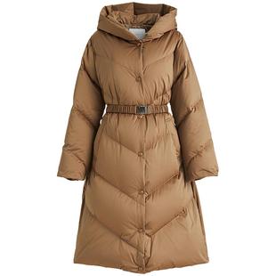 鹅绒】OBEG欧碧倩冬黑色收腰羽绒服中长款高克重绗缝外套10464100