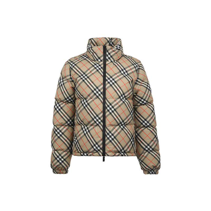 【自营】BURBERRY/博柏利女士格纹收纳式兜帽拉链立领羽绒服外套