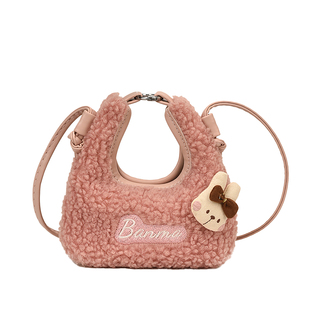 秋冬新款超迷你羊羔毛手拎斜跨出游小包女童洋气出游单肩超包可爱