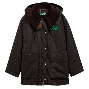 Barbour X Ganni 联名 Hooded Tartan Duffle 女士油蜡夹克