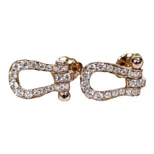 F.D马蹄扣耳钉 女纯银镀黄金色玫瑰金U形满钻耳环耳饰简约精致ins