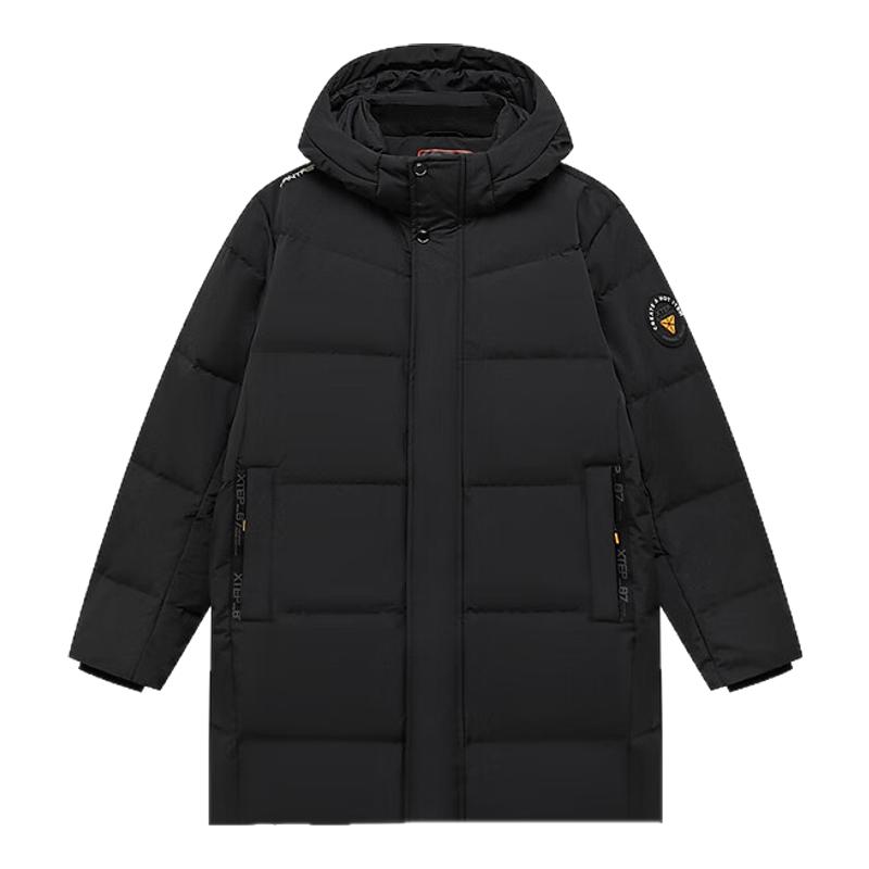 特步男中长款羽绒服保暖防寒外套