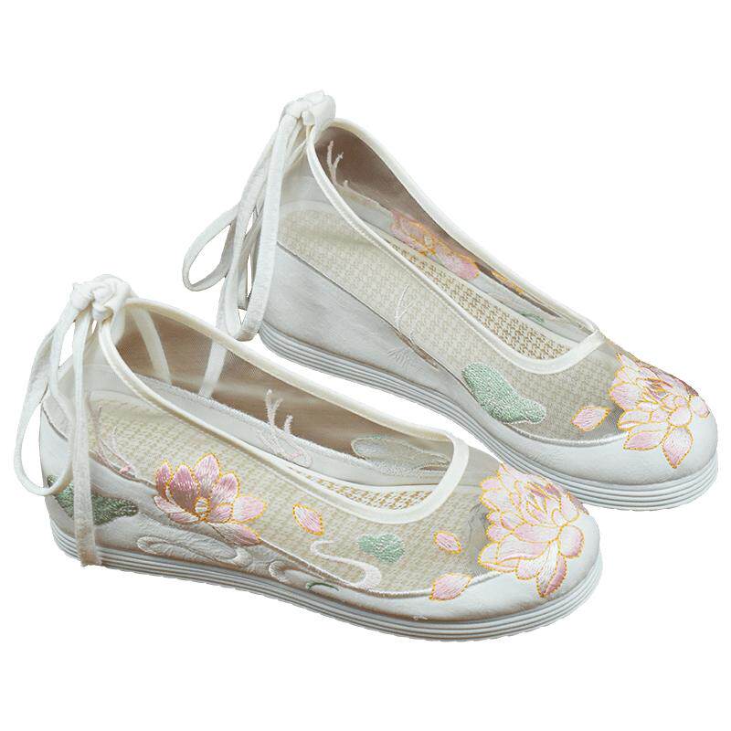 锦袍仙网纱凉鞋增高汉服鞋绣花鞋