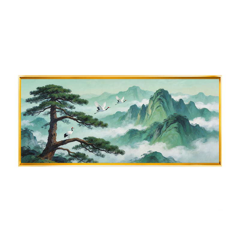 云松翠嶂鹤寿图十字绣客厅2026新款线绣印花满绣青山绿水简约现代