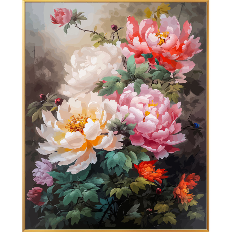 牡丹中国风数字油画diy填充画DIY/数字油画