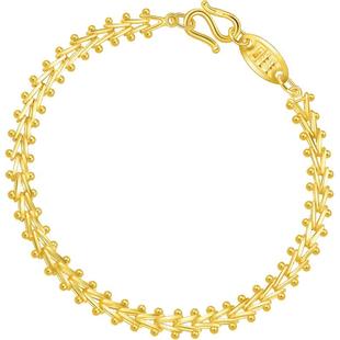 周生生足金复古鱼骨手链黄金手链送礼珠宝金饰21001B